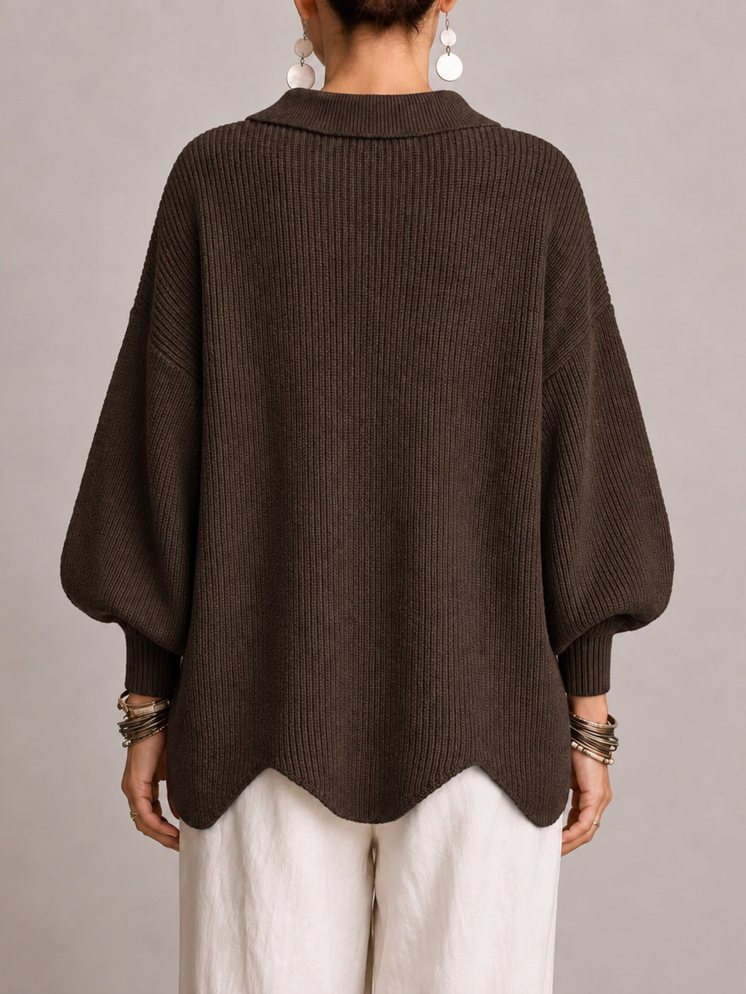BRUNELLA | Cárdigan Oversize de Canalé Marrón Chocolate