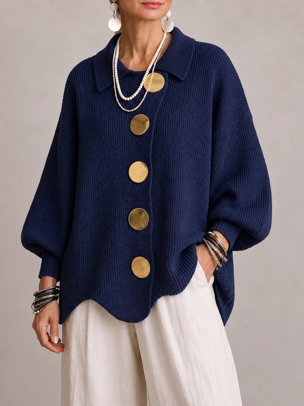 MIRABEL | Cárdigan Oversize de Canalé con Bajo Ondulado