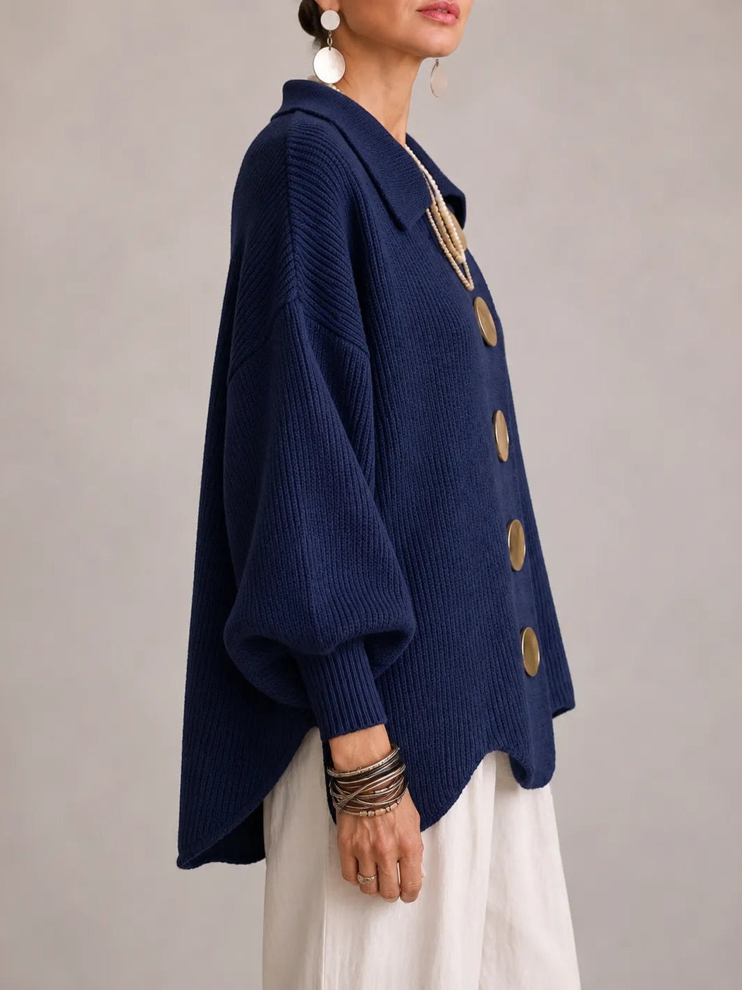 MIRABEL | Cárdigan Oversize de Canalé con Bajo Ondulado