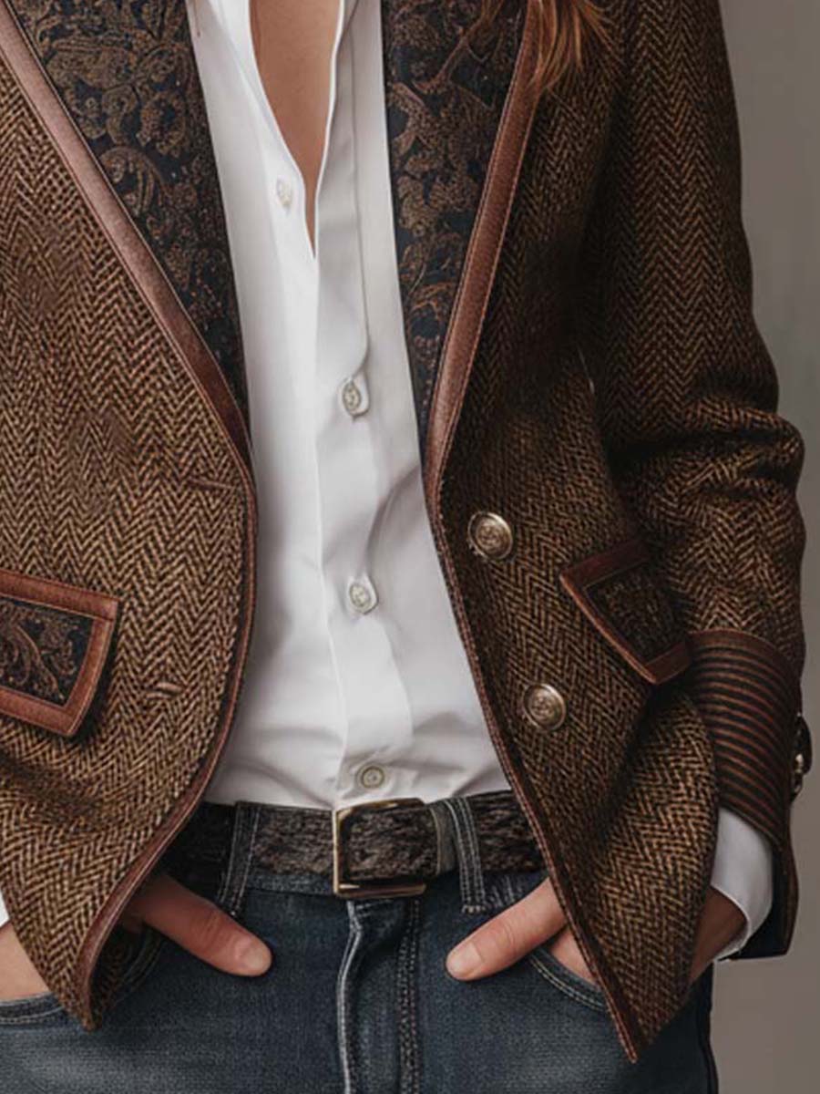 GISELA | Blazer Marrón de Paneles Chevrón