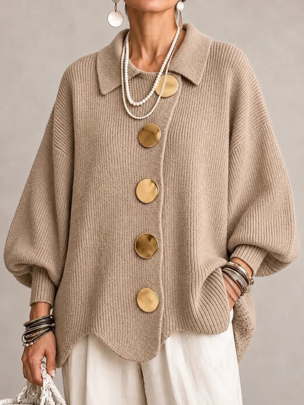 IOLANDA | Cárdigan Oversize Beige Arena con Bajo Festoneado