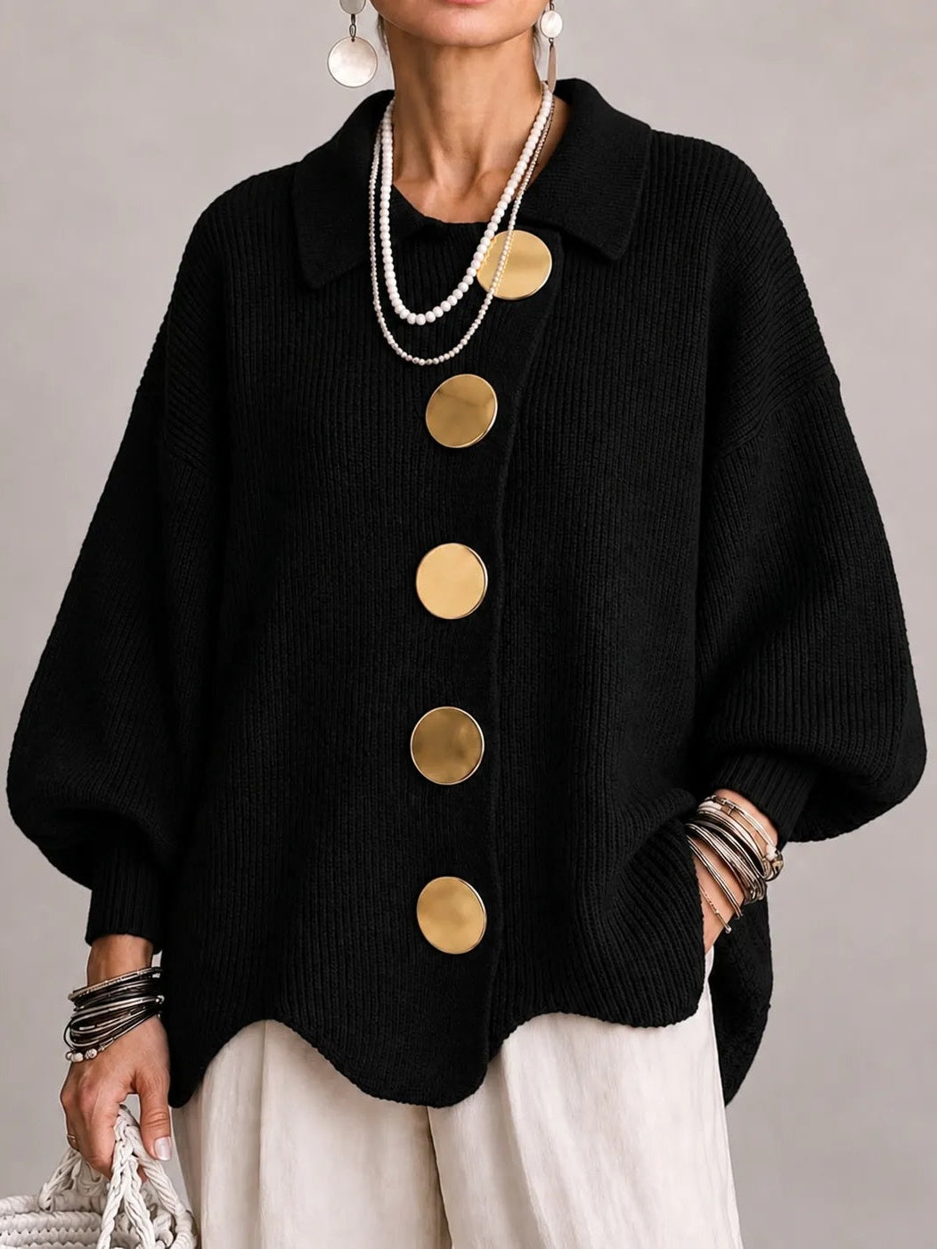 MADDALENA | Cárdigan Oversize de Canalé con Bajo Ondulado