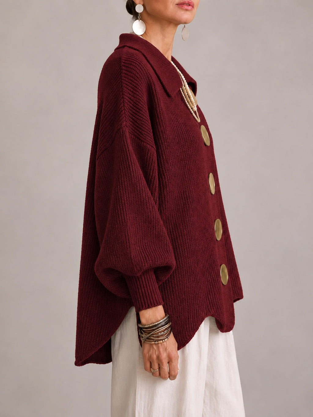 LOREDANA | Cárdigan Oversize de Canalé Burdeos
