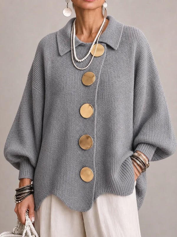 ROSSELLA | Cárdigan Oversize Gris con Bajo Festoneado