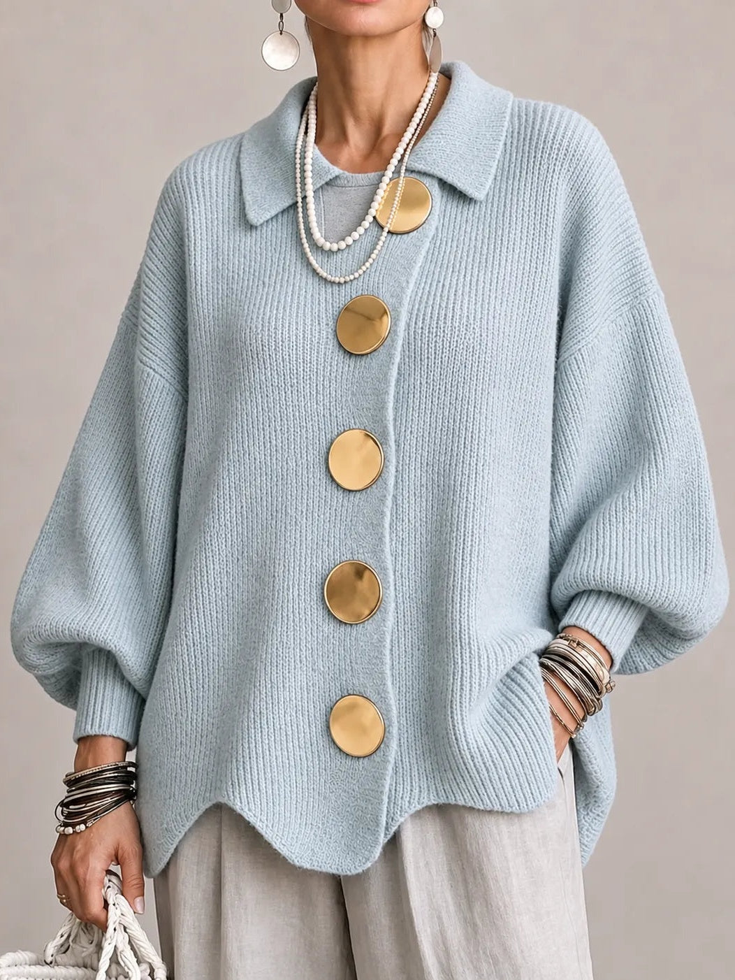 ORIANA | Cárdigan Oversize de Canalé con Bajo Festoneado