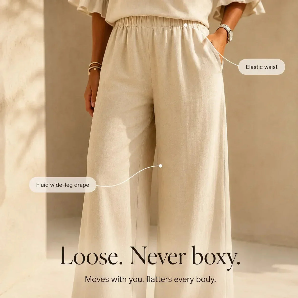 LEANDRA | Conjunto Efecto Lino con Mangas de Volantes