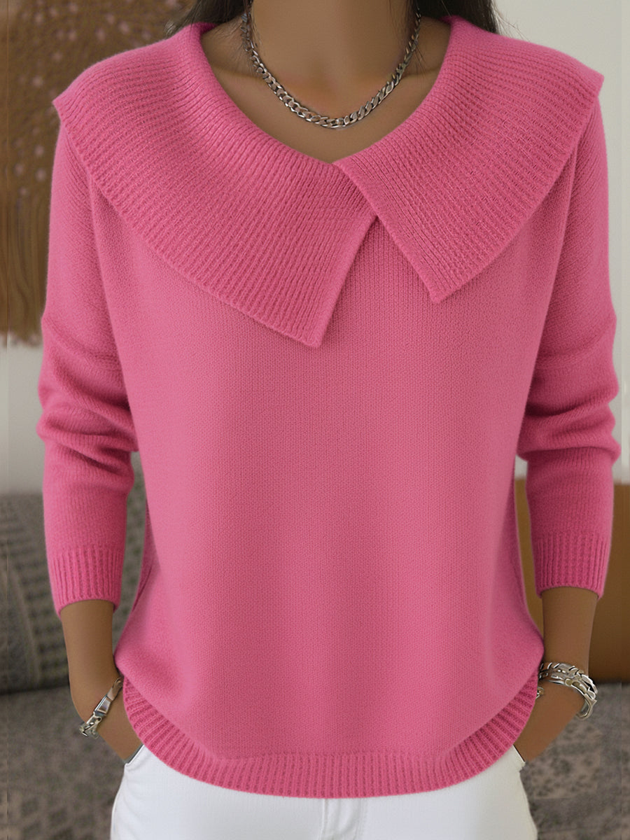 Jersey Cálido de Cuello Chal Plisado ILARIA en color rosa