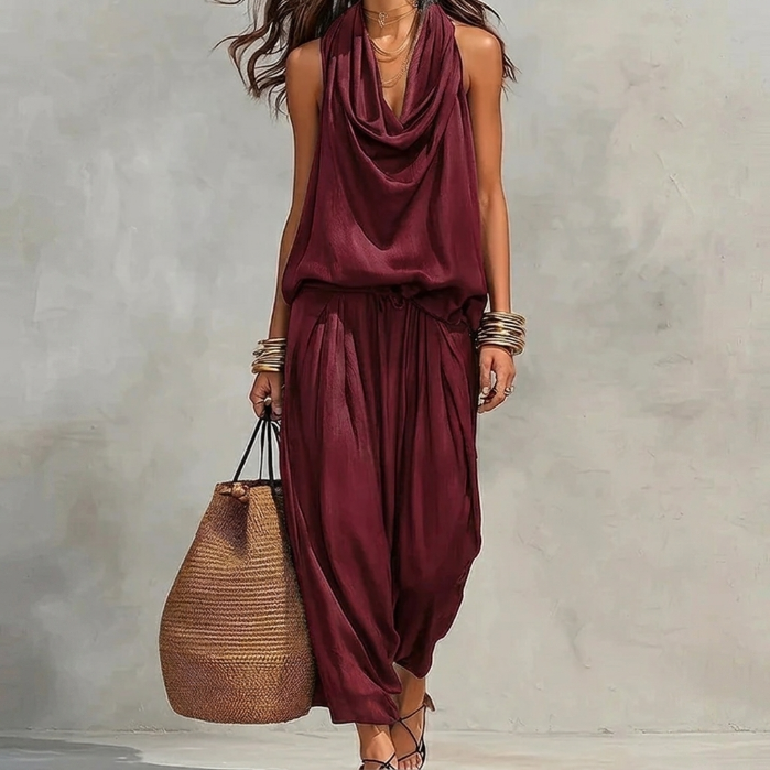 AMBRE | Conjunto de Top Halter Drapeado y Pantalón
