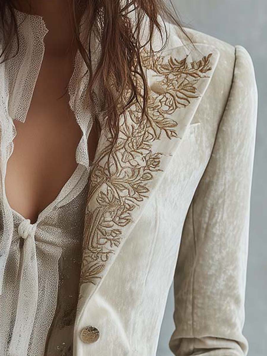 REBECA | Blazer Beige Bordado de Sastrería