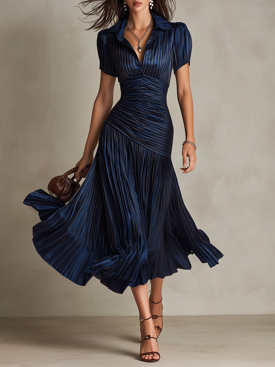 LINA | Vestido Midi Ajustado Plisado Retro