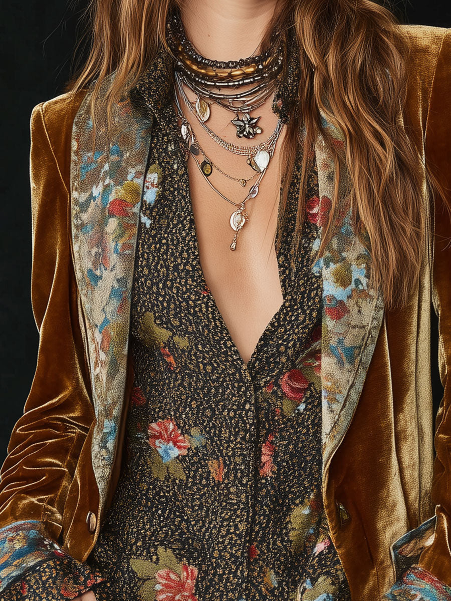 MARCELINA | Blazer Marrón Patchwork Vintage