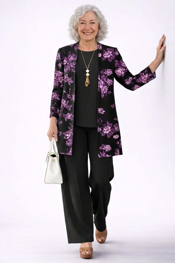 EDURNE | Conjunto Morado y Negro de Tres Piezas
