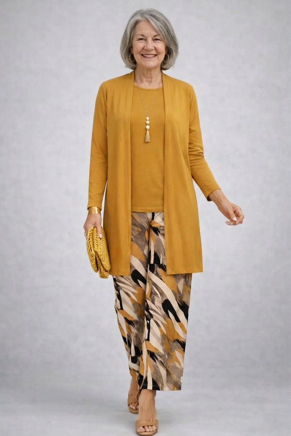 VERENA | Conjunto de Tres Piezas con Cárdigan Amarillo
