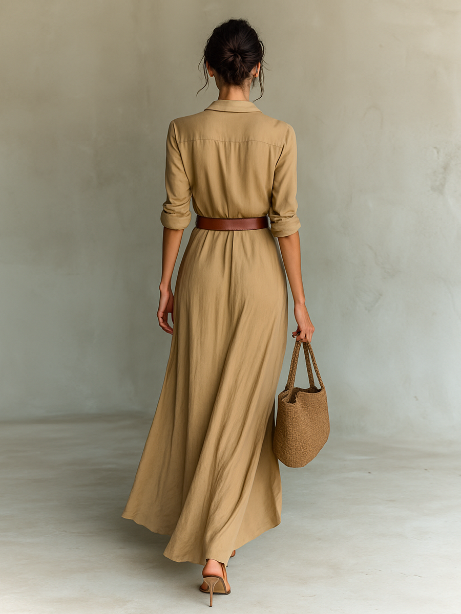 CONSTANZA | Vestido Maxi de Cuello Solapa