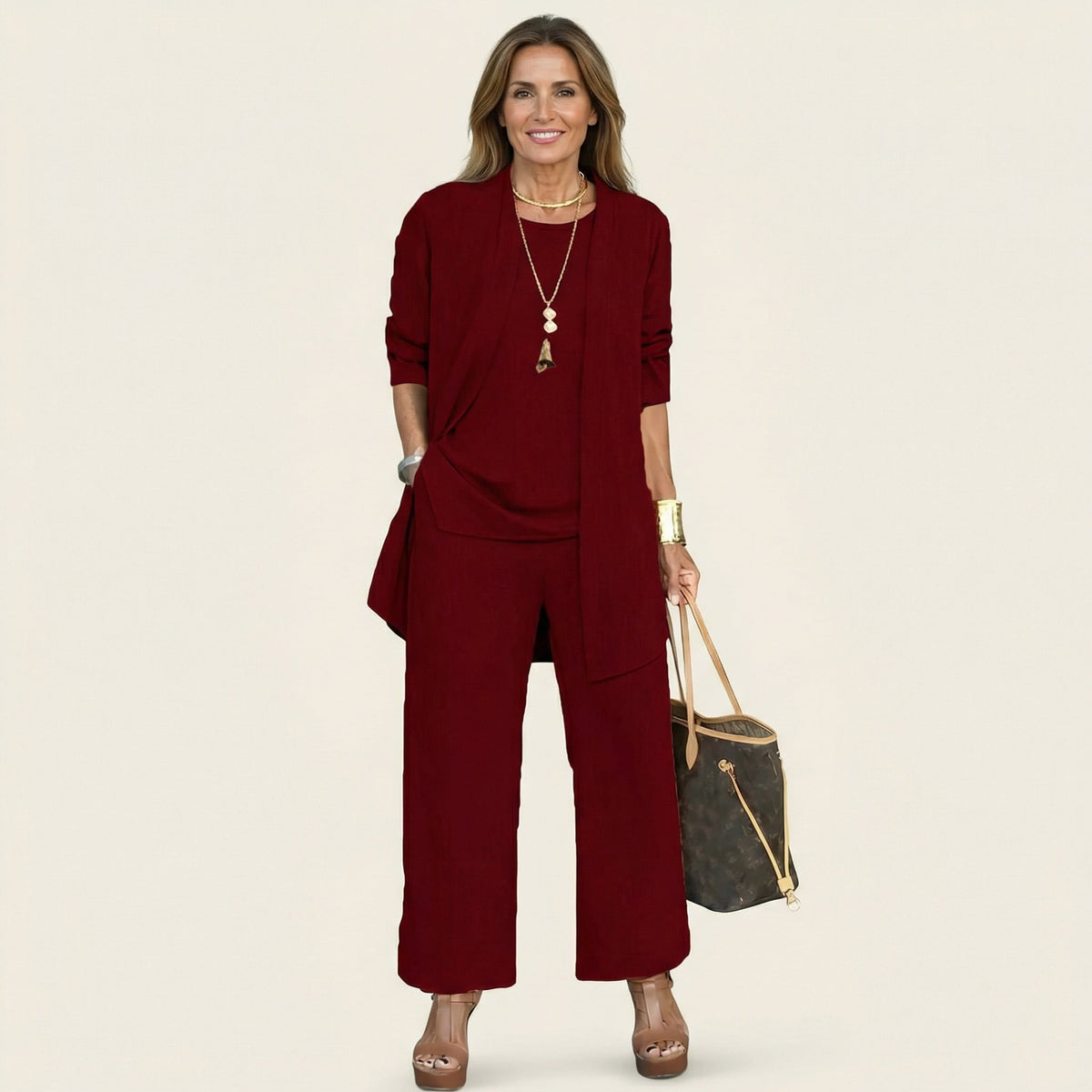 VIVIENNE | Conjunto Minimalista de Tres Piezas con Chaleco