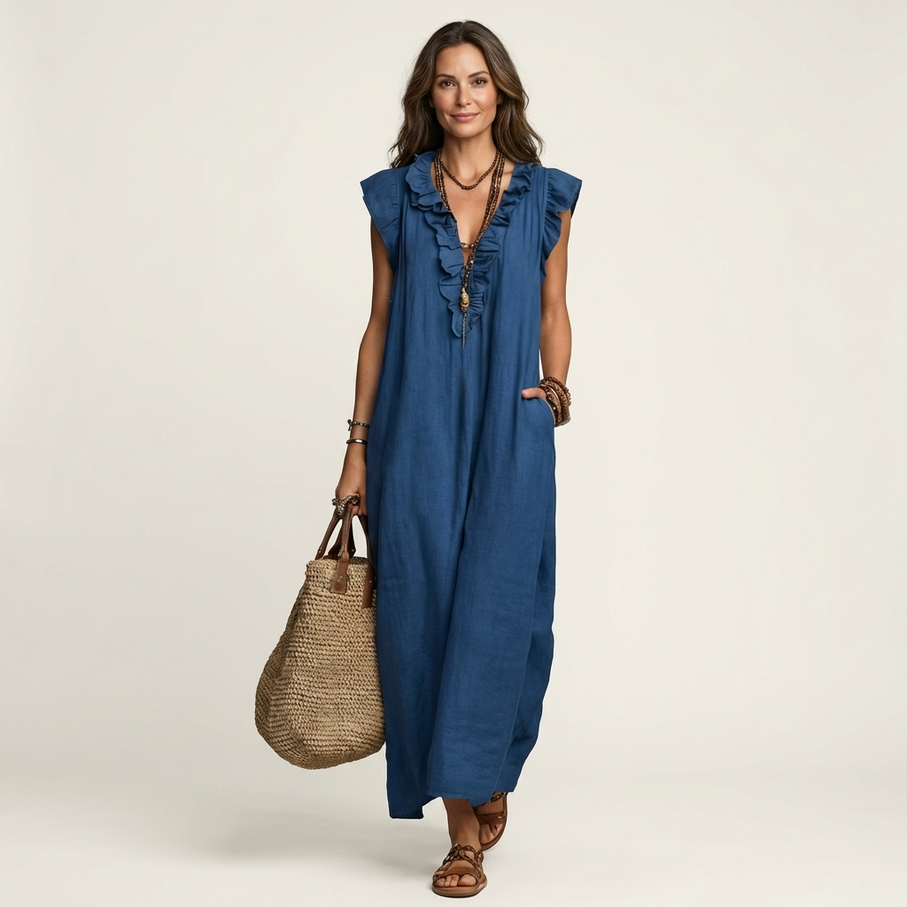 MARINA | Vestido Largo con Escote de Pico