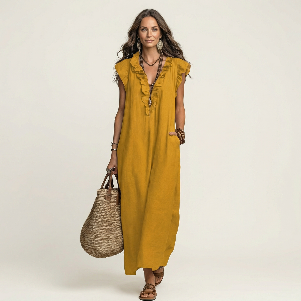 MARINA | Vestido Largo con Escote de Pico