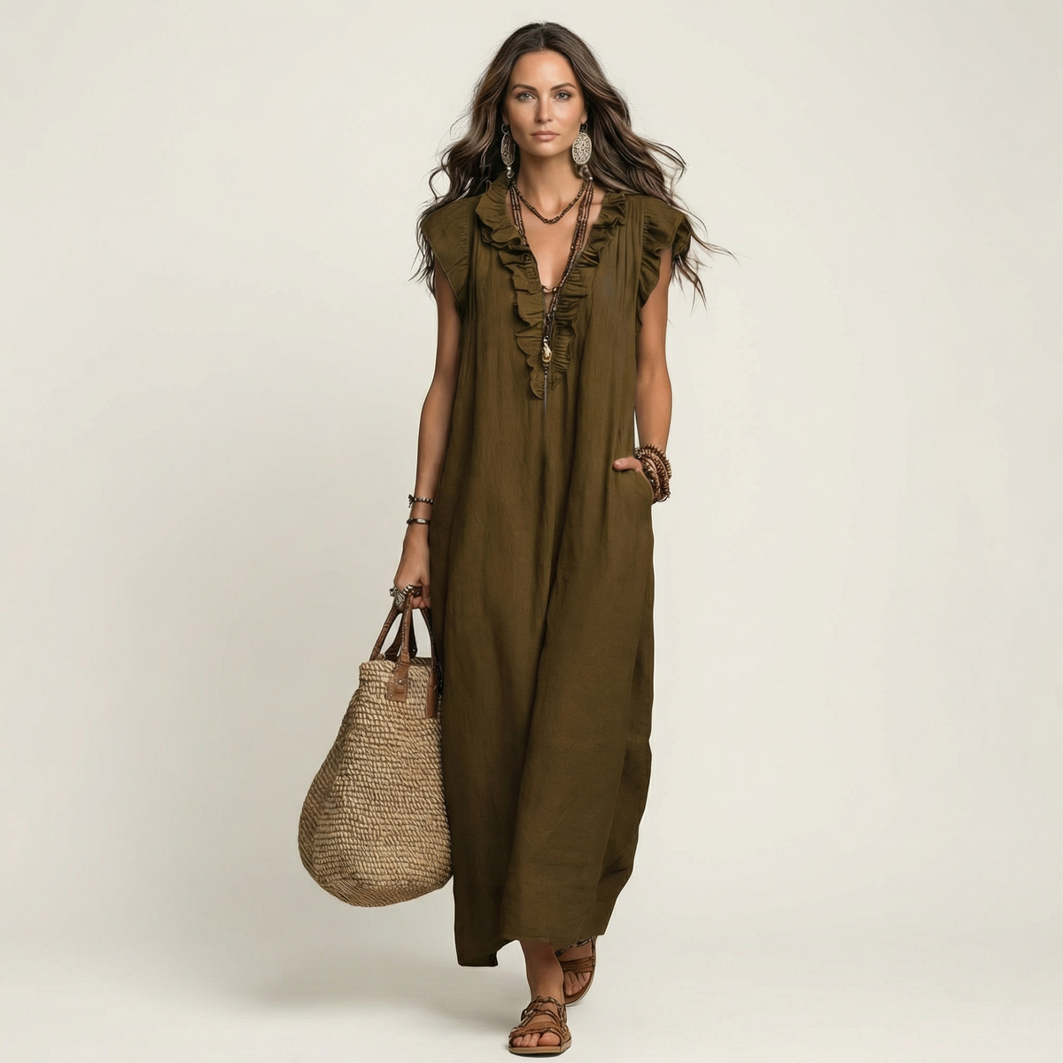 MARINA | Vestido Largo con Escote de Pico
