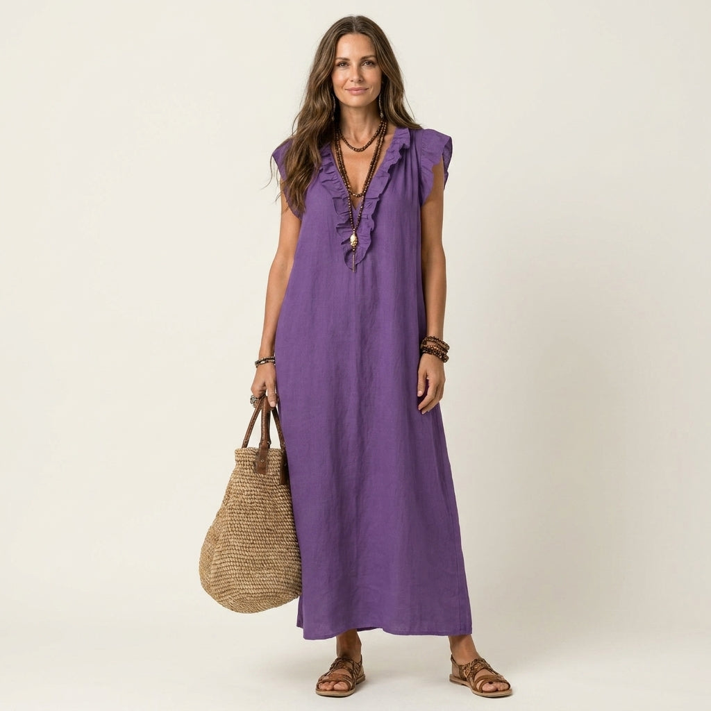 MARINA | Vestido Largo con Escote de Pico