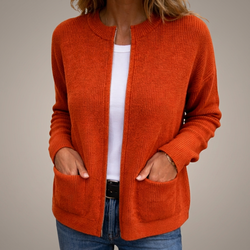 Cárdigan COLINE de punto con bolsillos en color naranja
