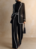 MARIETTA | Conjunto Negro de Blazer con Ribete Blanco
