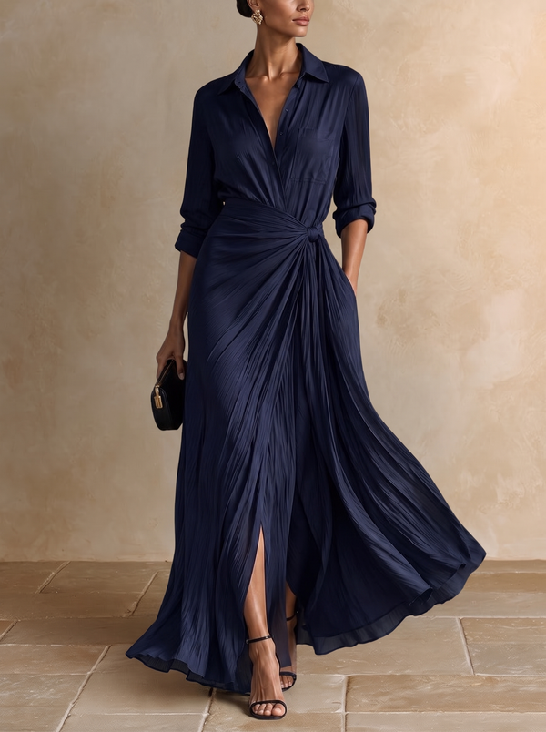 AGNÈS | Vestido Largo Azul Marino con Nudo