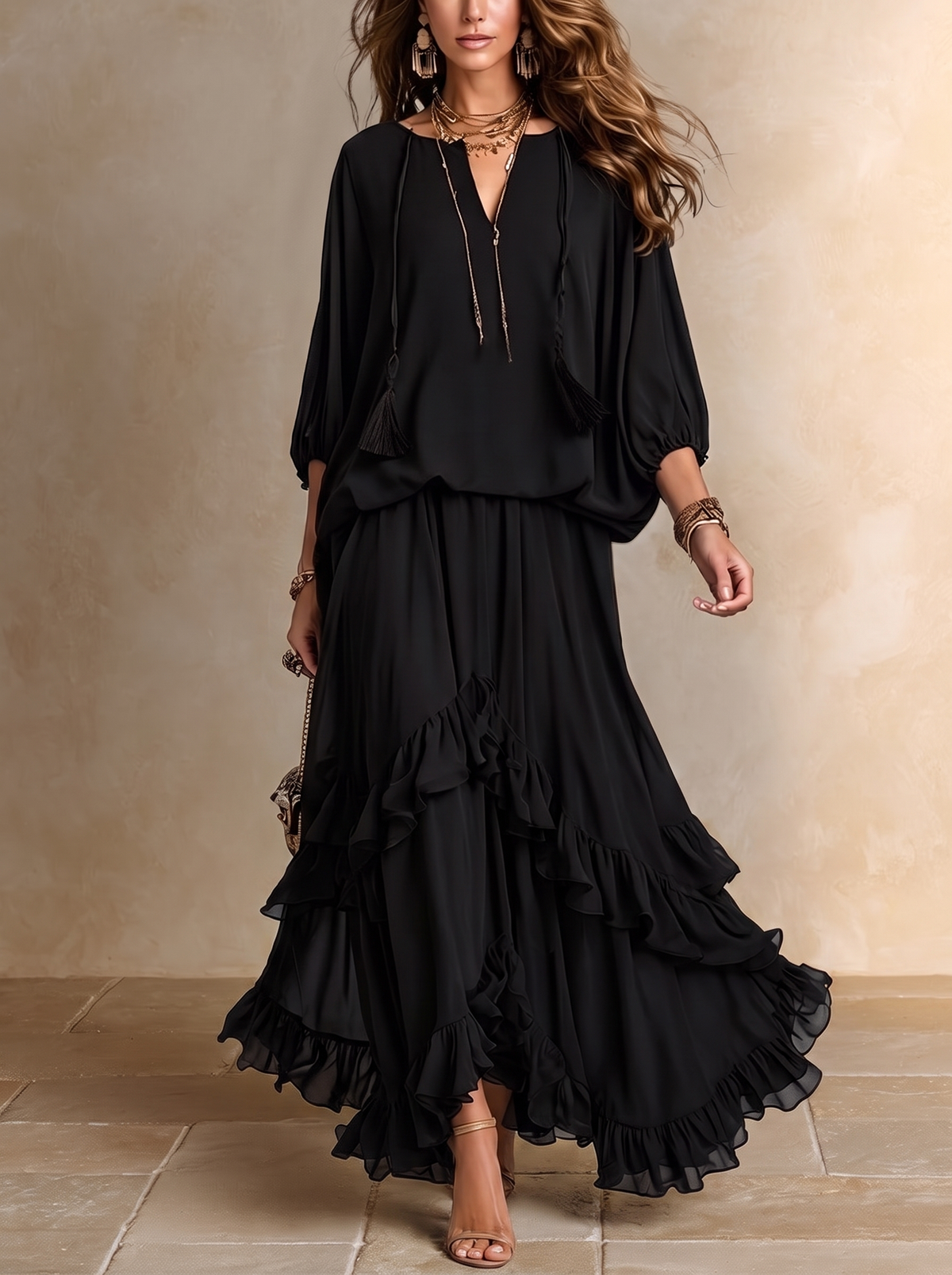 ESMÉ | Conjunto con Flecos y Falda de Volantes