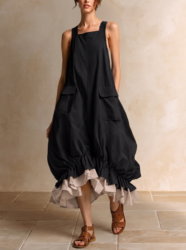 DANIELLE | Vestido Midi Globo con Bolsillos Cargo