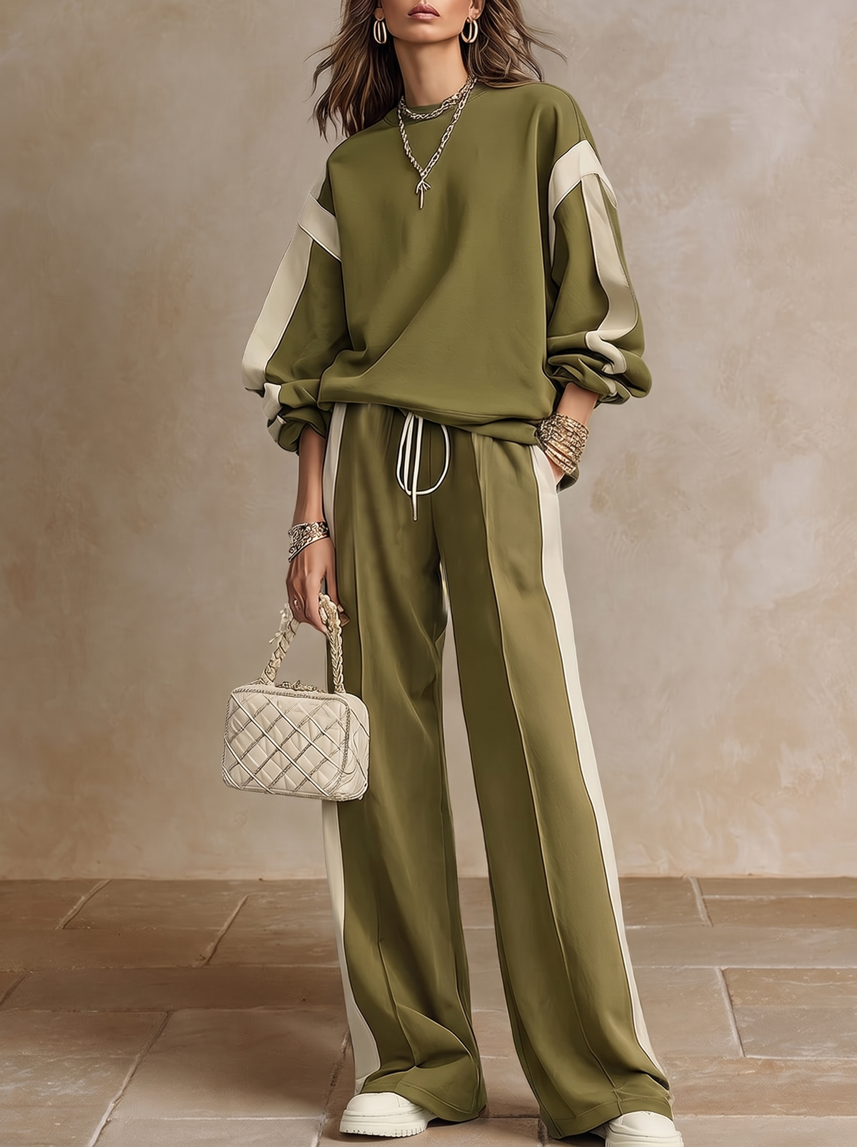 SOLANGE | Conjunto de Sudadera y Pantalón Ancho Verde Oliva