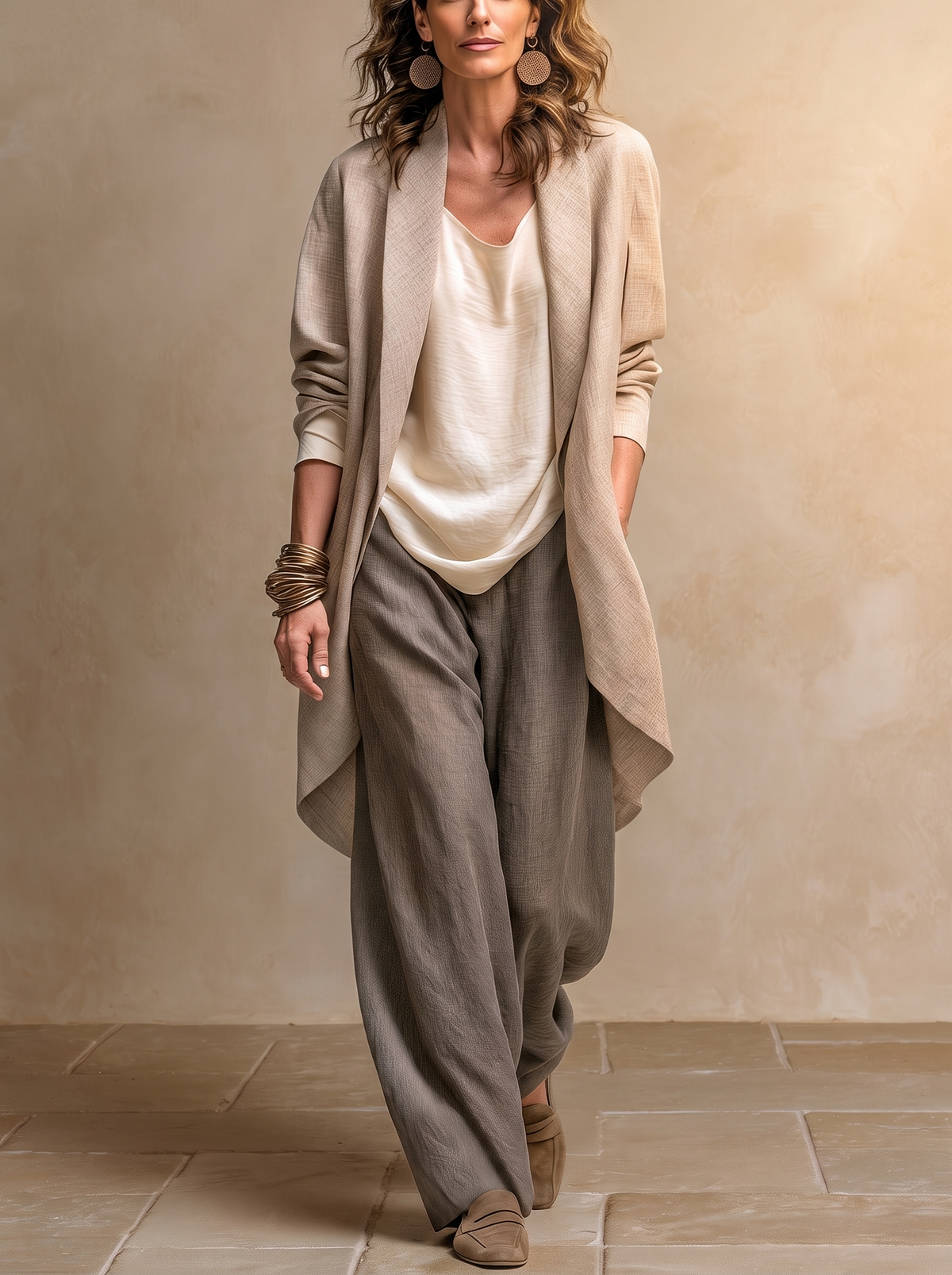 PRUDENCE | Conjunto Beige de Tres Piezas con Palazzo