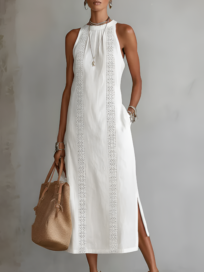 JUDITH | Vestido Midi sin Mangas con Cuello Mao