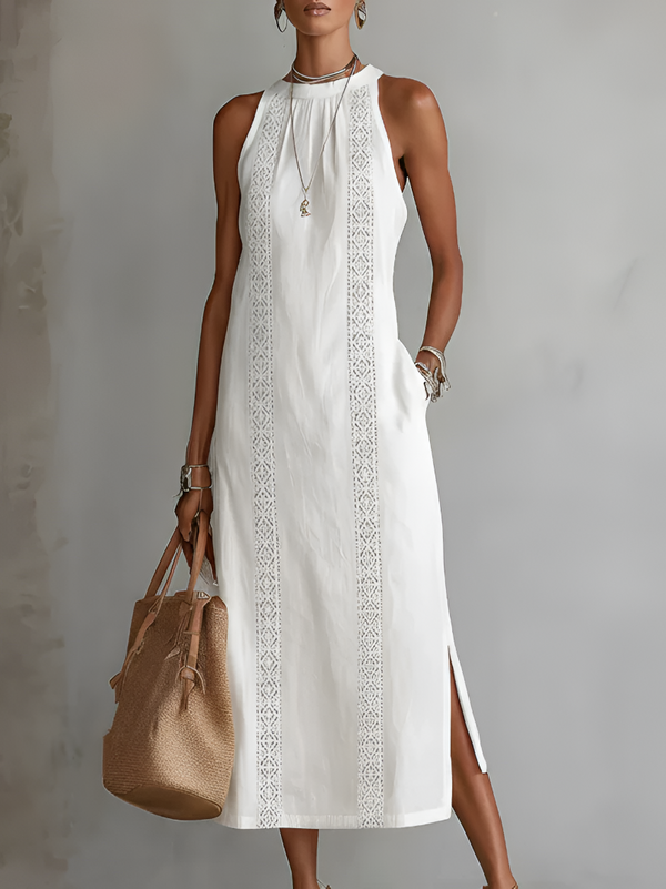 JUDITH | Vestido Midi sin Mangas con Cuello Mao