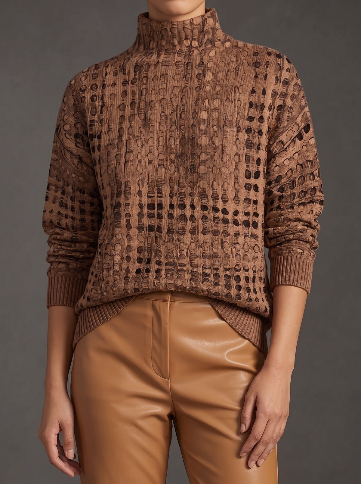 INGEBORG | Jersey de Cuello Alto Rejilla Castaño