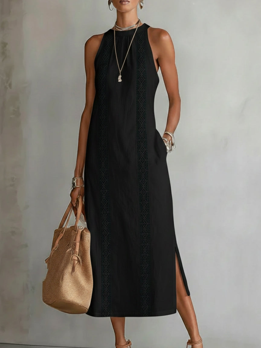 JUDITH | Vestido Midi sin Mangas con Cuello Mao