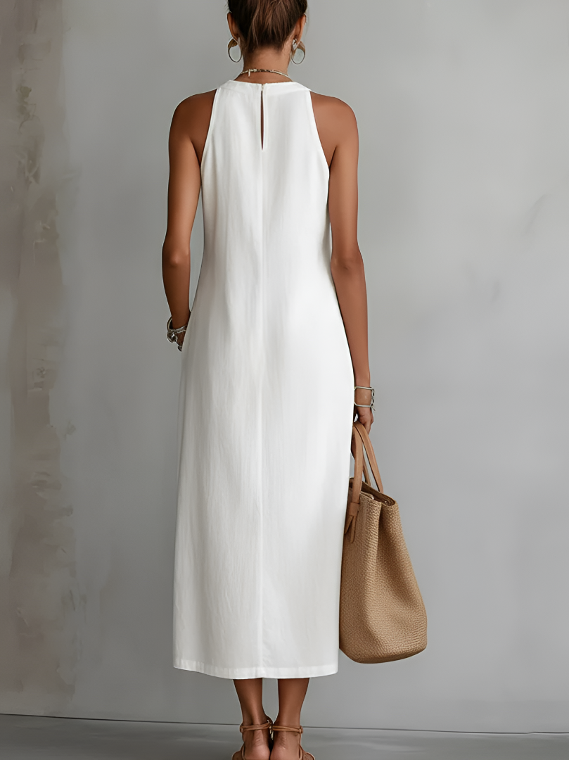 JUDITH | Vestido Midi sin Mangas con Cuello Mao