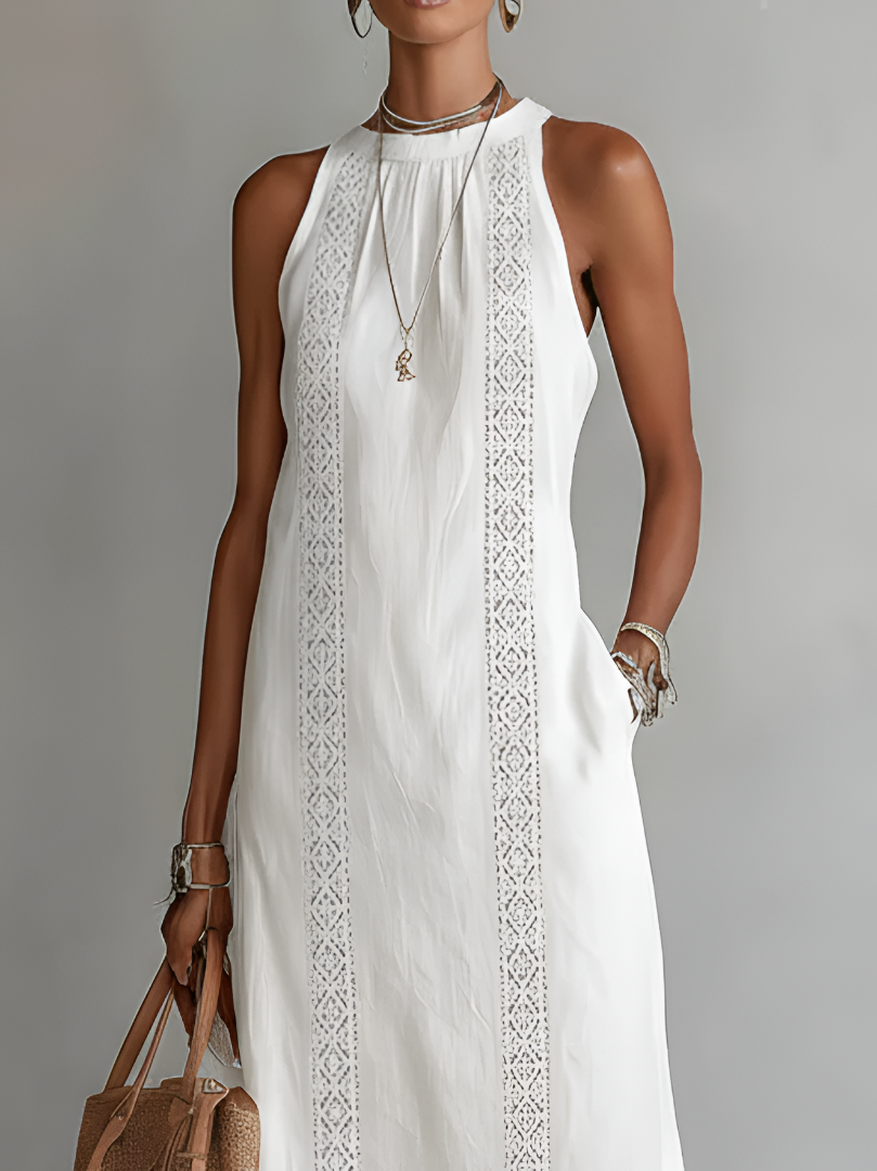 JUDITH | Vestido Midi sin Mangas con Cuello Mao