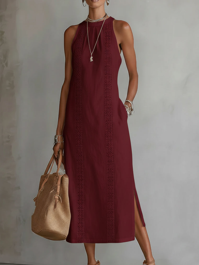 JUDITH | Vestido Midi sin Mangas con Cuello Mao