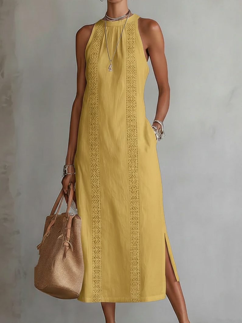 JUDITH | Vestido Midi sin Mangas con Cuello Mao