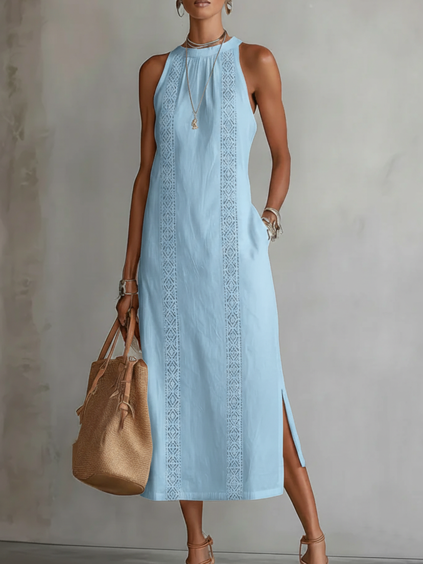 JUDITH | Vestido Midi sin Mangas con Cuello Mao