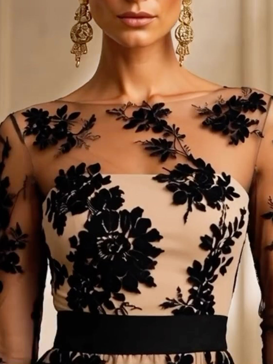 CATHERINE | Vestido Midi de Encaje Floral Negro