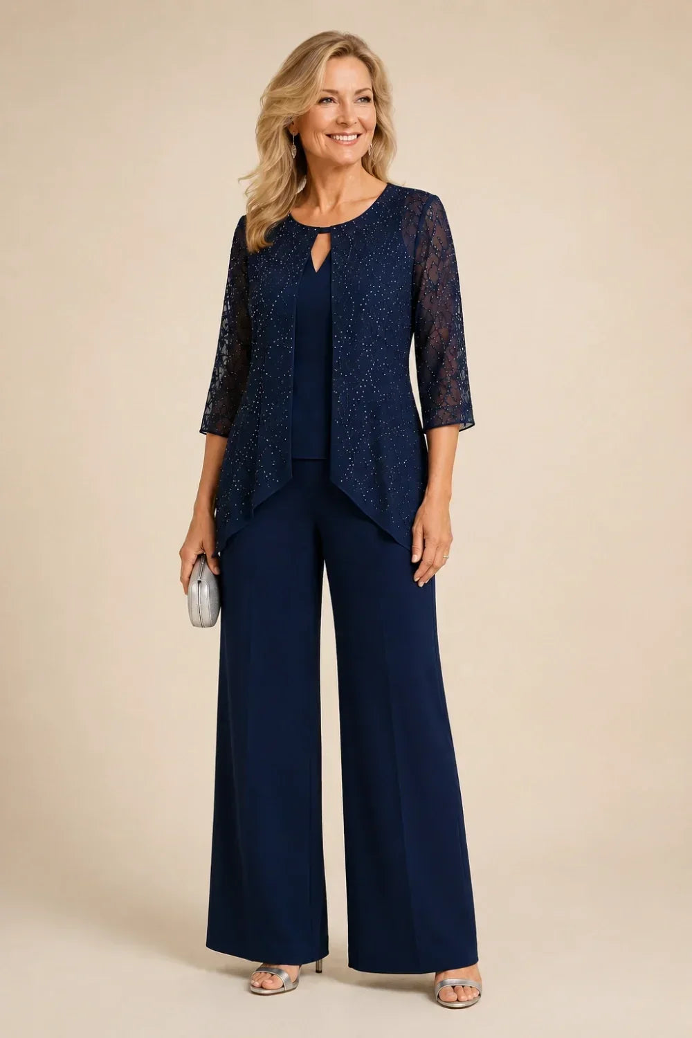 BERNADETTE | Conjunto de Encaje con Pedrería y Palazzo