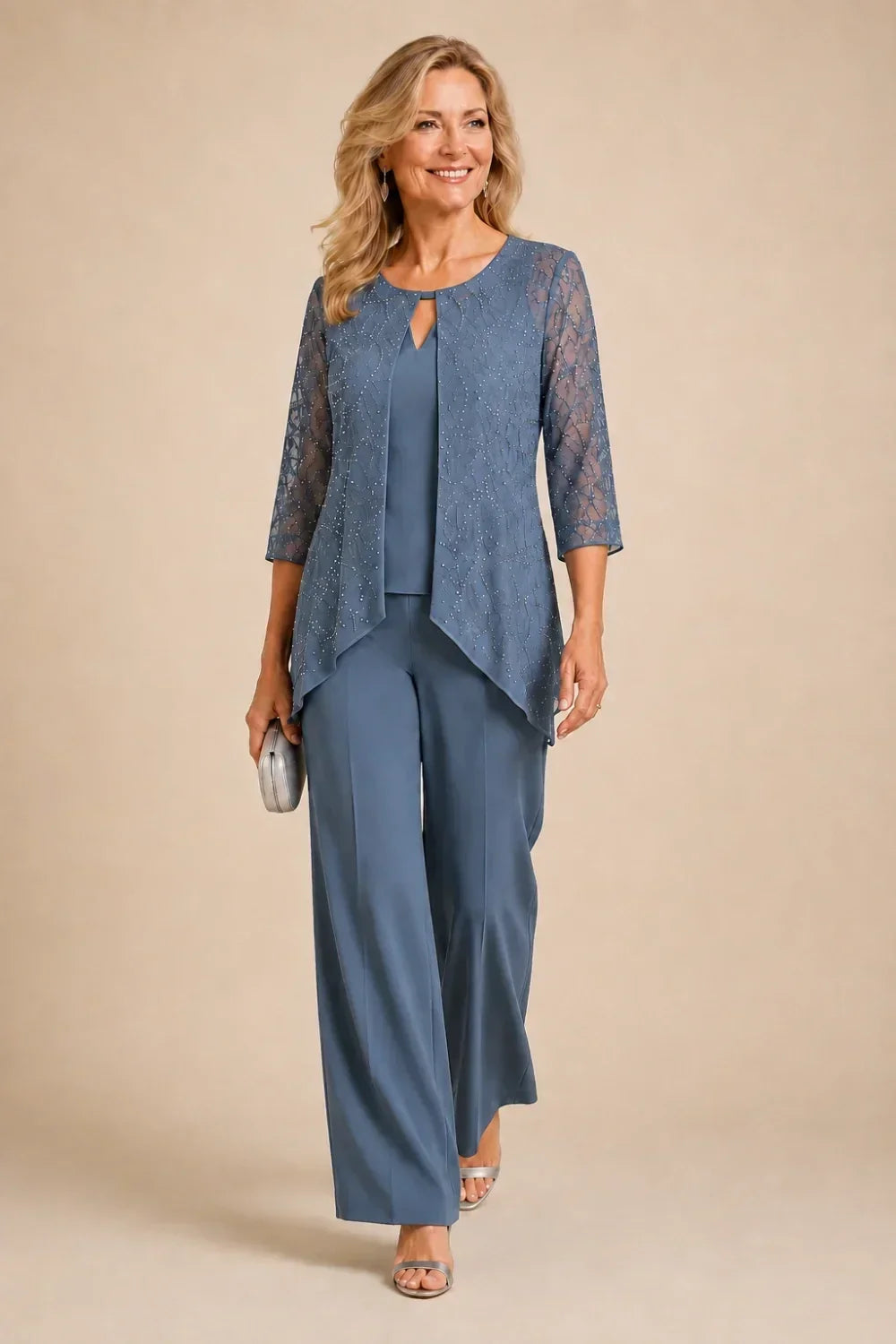 BERNADETTE | Conjunto de Encaje con Pedrería y Palazzo