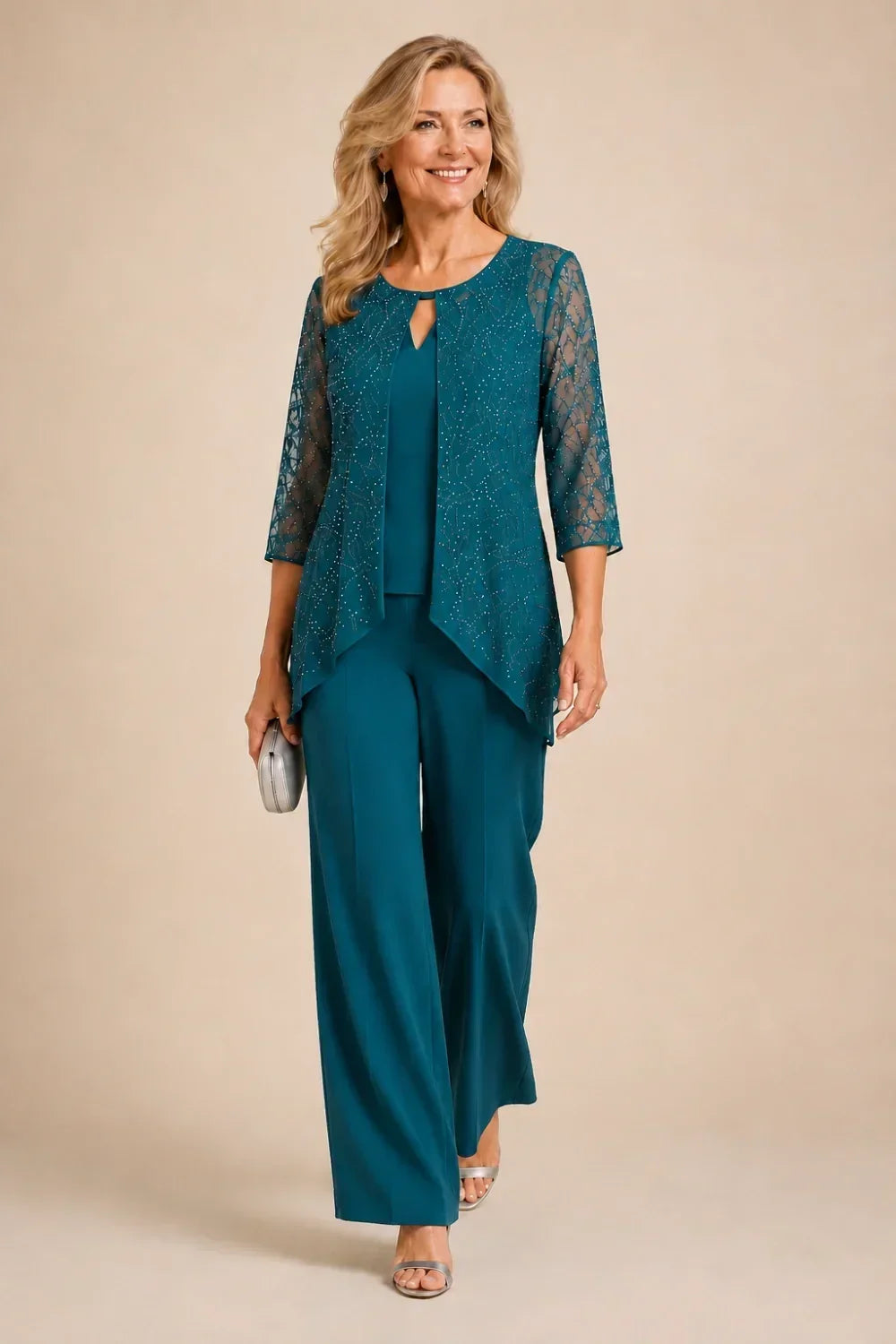 BERNADETTE | Conjunto de Encaje con Pedrería y Palazzo