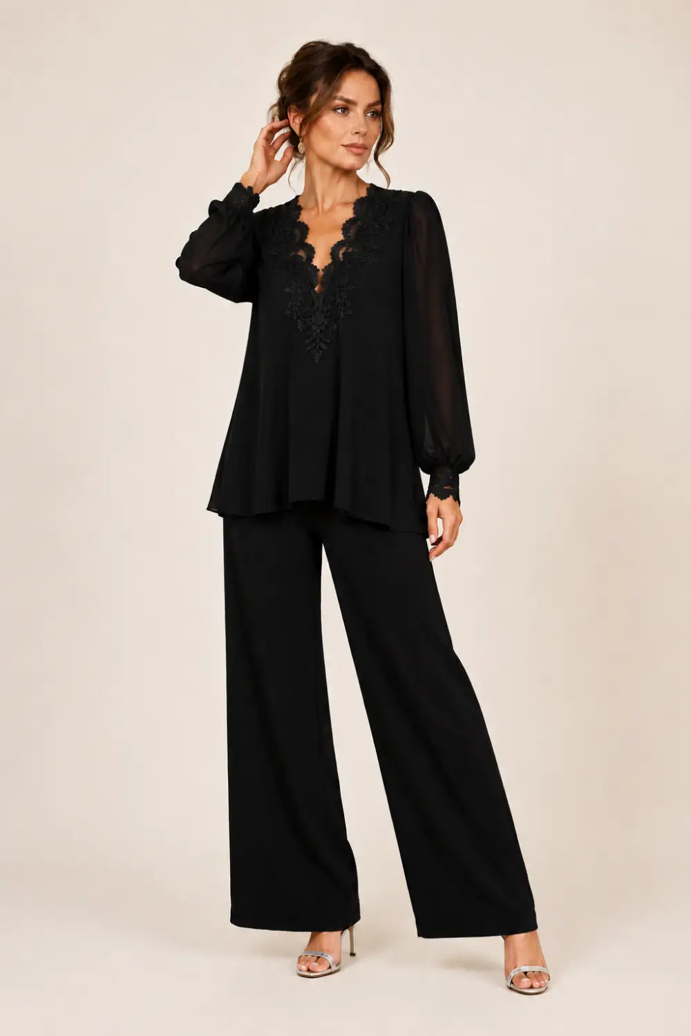 JACQUELINE | Conjunto de Gasa en Capas con Pantalón Ancho