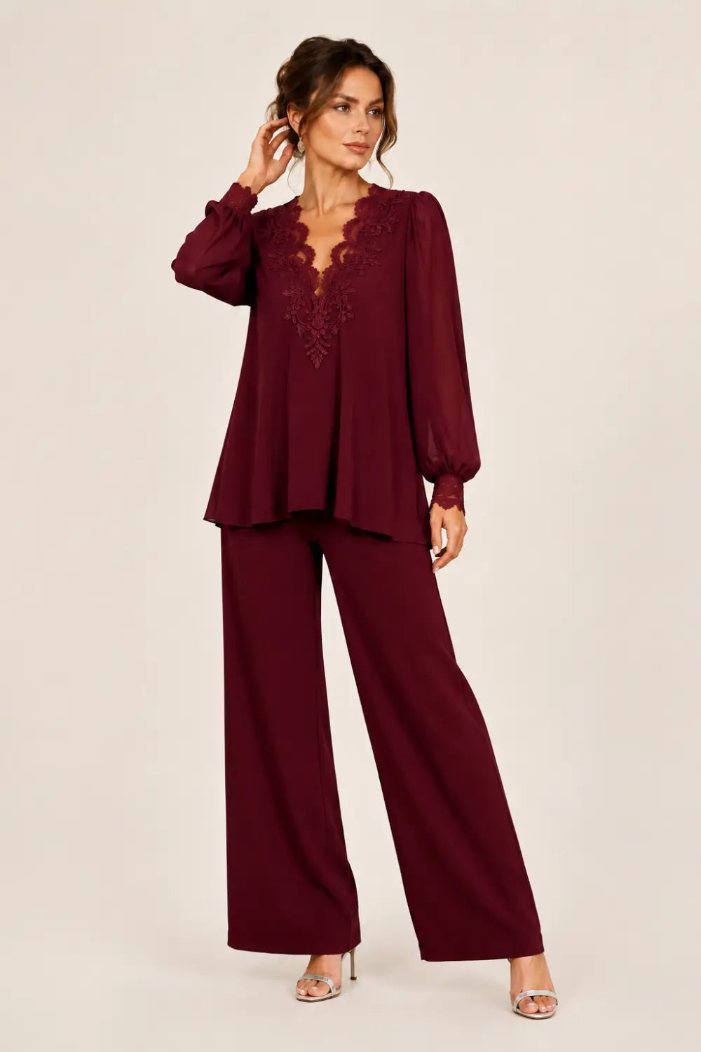 JACQUELINE | Conjunto de Gasa en Capas con Pantalón Ancho