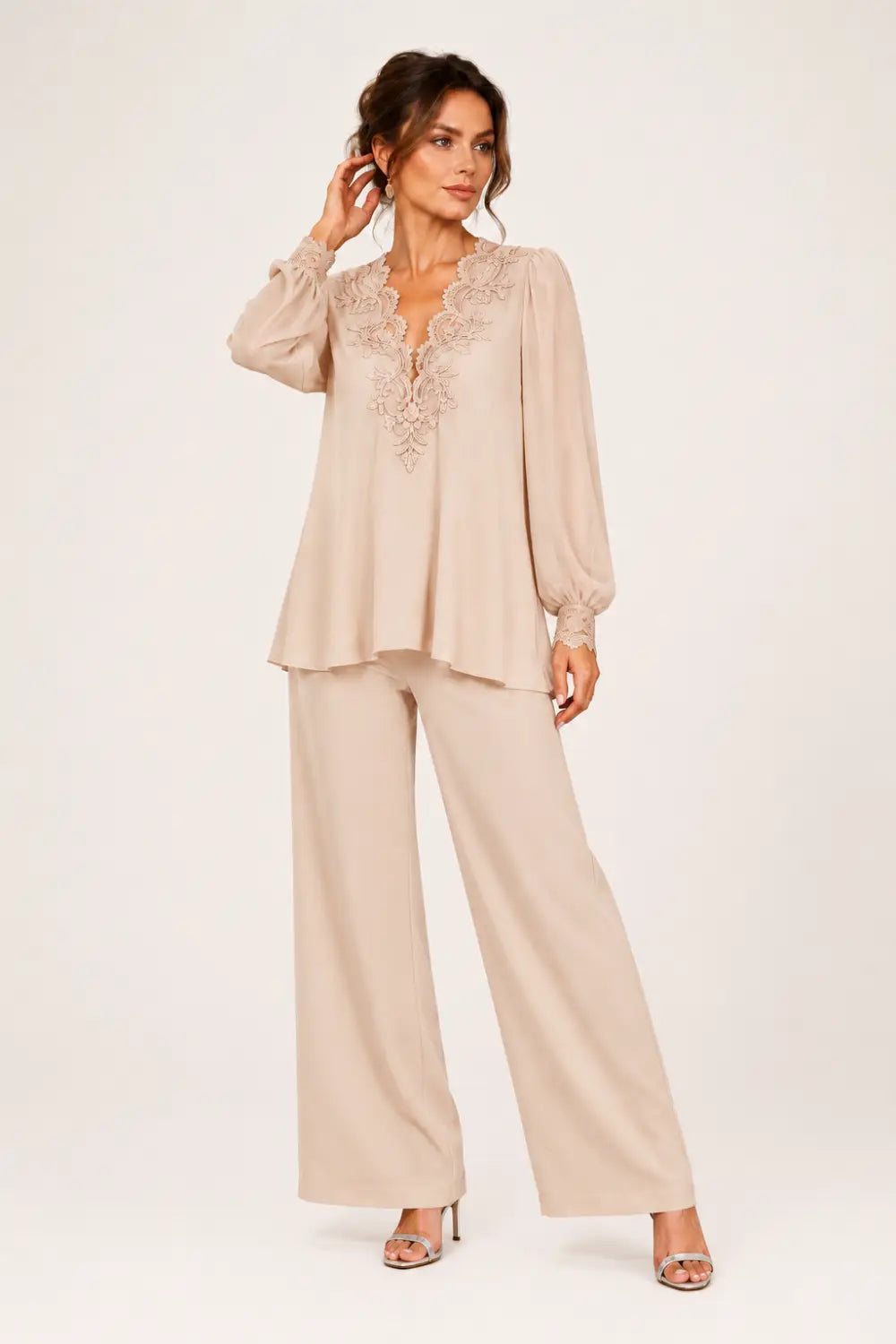 JACQUELINE | Conjunto de Gasa en Capas con Pantalón Ancho