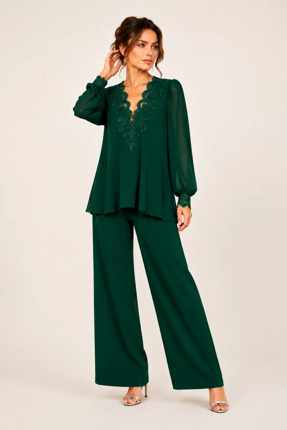 JACQUELINE | Conjunto de Gasa en Capas con Pantalón Ancho