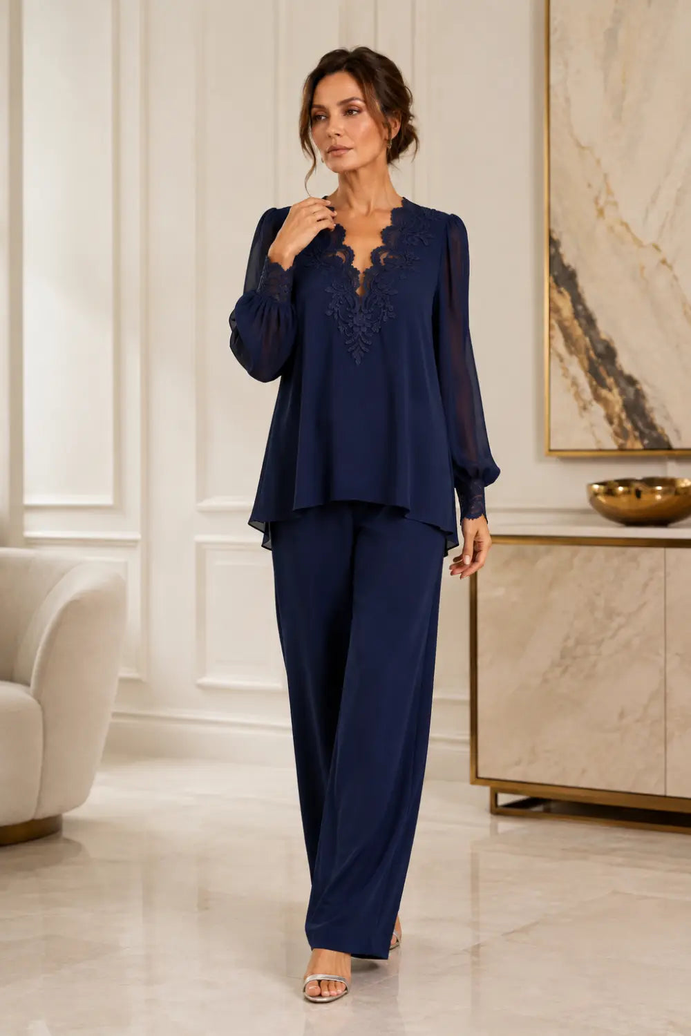 JACQUELINE | Conjunto de Gasa en Capas con Pantalón Ancho