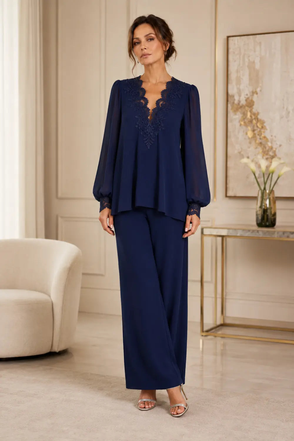 JACQUELINE | Conjunto de Gasa en Capas con Pantalón Ancho
