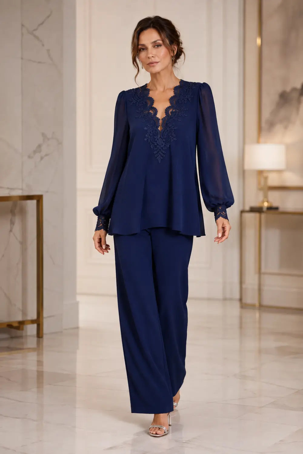 JACQUELINE | Conjunto de Gasa en Capas con Pantalón Ancho